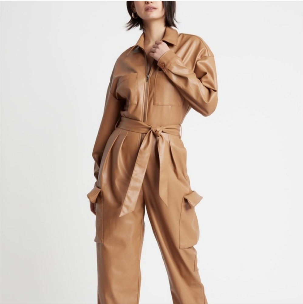 Choosy Leather Frankie Belted Cargo Jumpsuit Small
